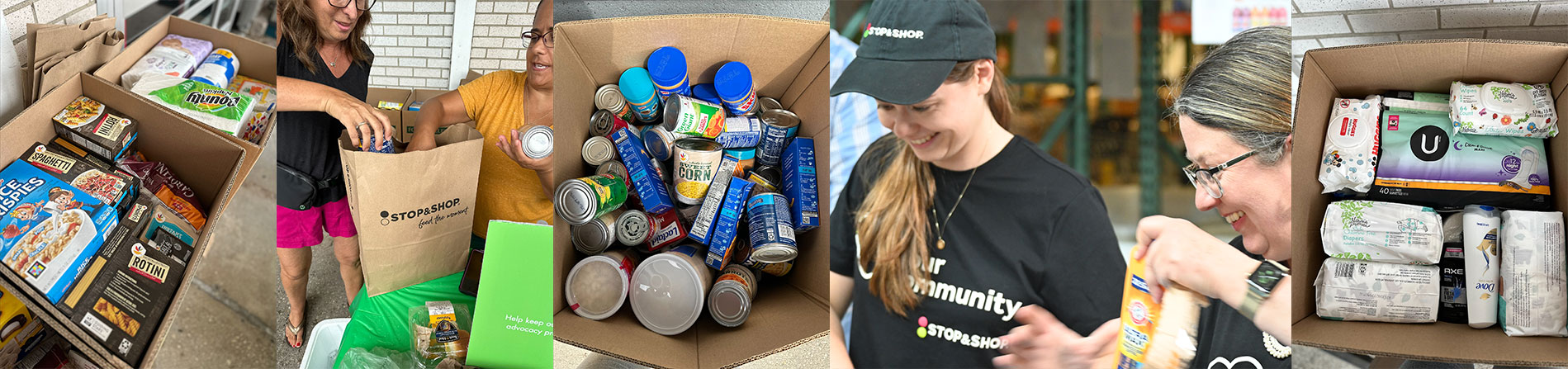 Montage of people at a food drive